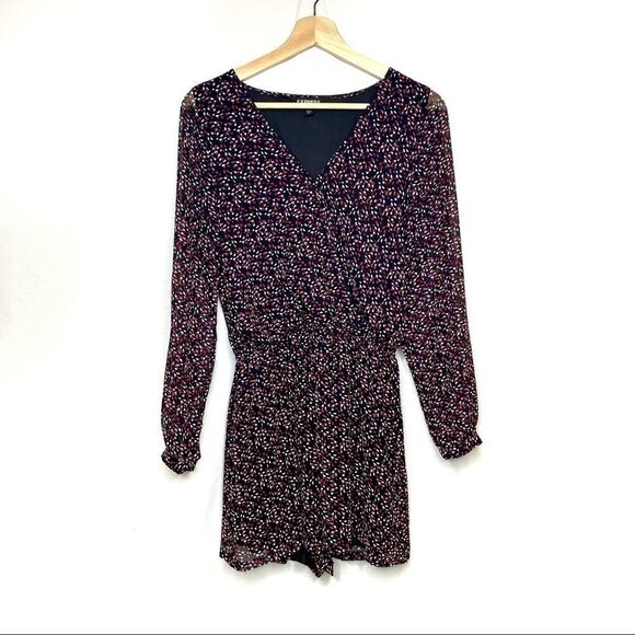 Express abstract print long sleeve surplice romper - Picture 2 of 16